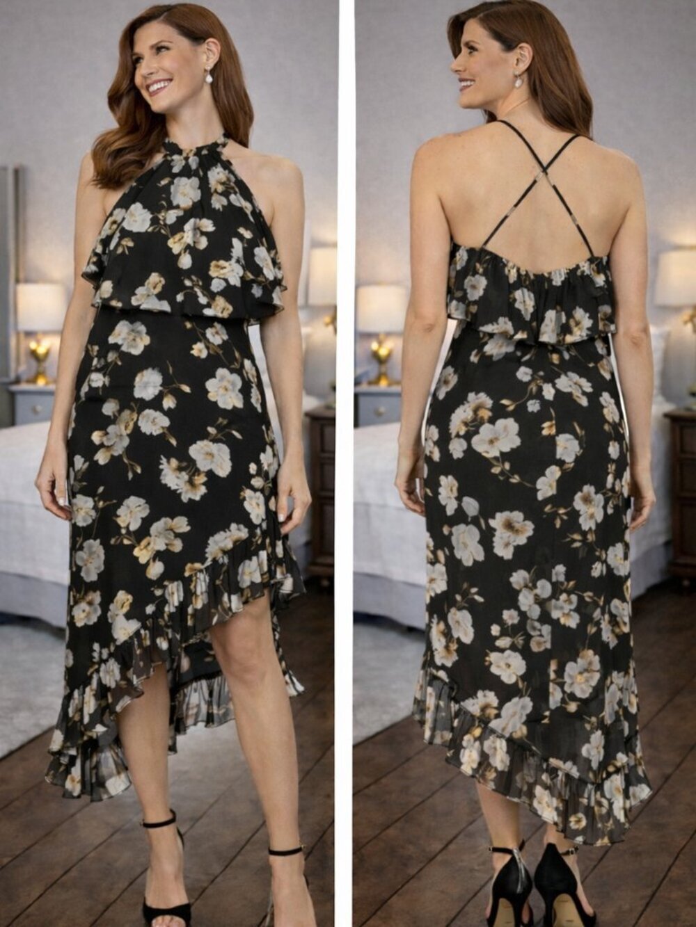 NWT Alice + Olivia Black Fabiola Burnout MIdi Dress $495